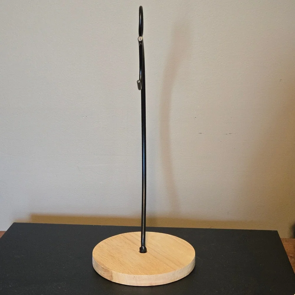 Modern Banana Hanger Stand Black Metal Hook Natural Wood Base Kitchen Storage‎